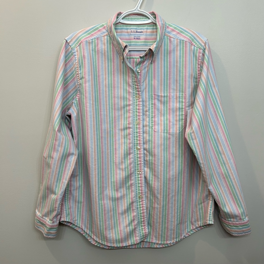 L.L. Bean Woman’s Pastel Cotton Striped Button Down Shirt Size M